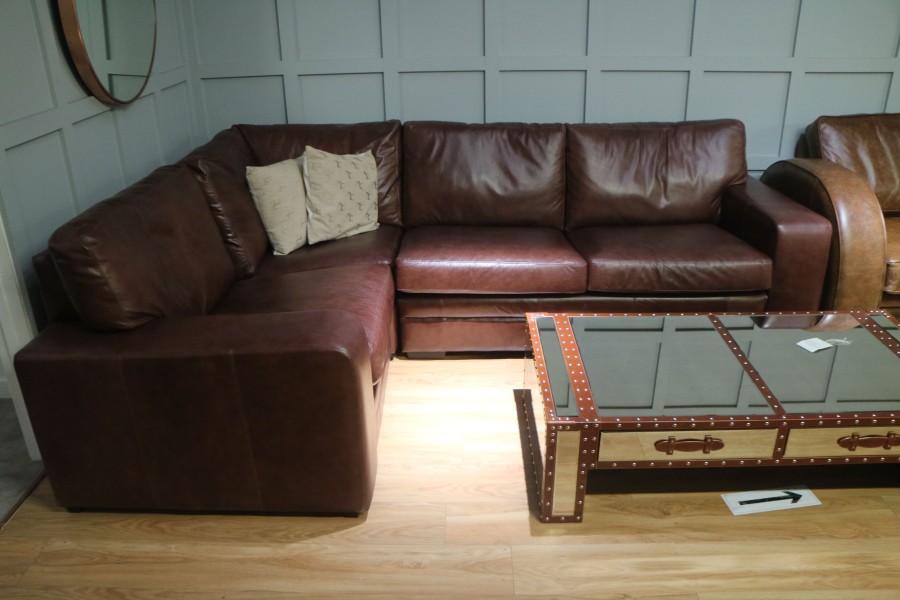 Abbey Leather Corner Settee - 3 x 1.5str Corner Sofa - Old English Hazel