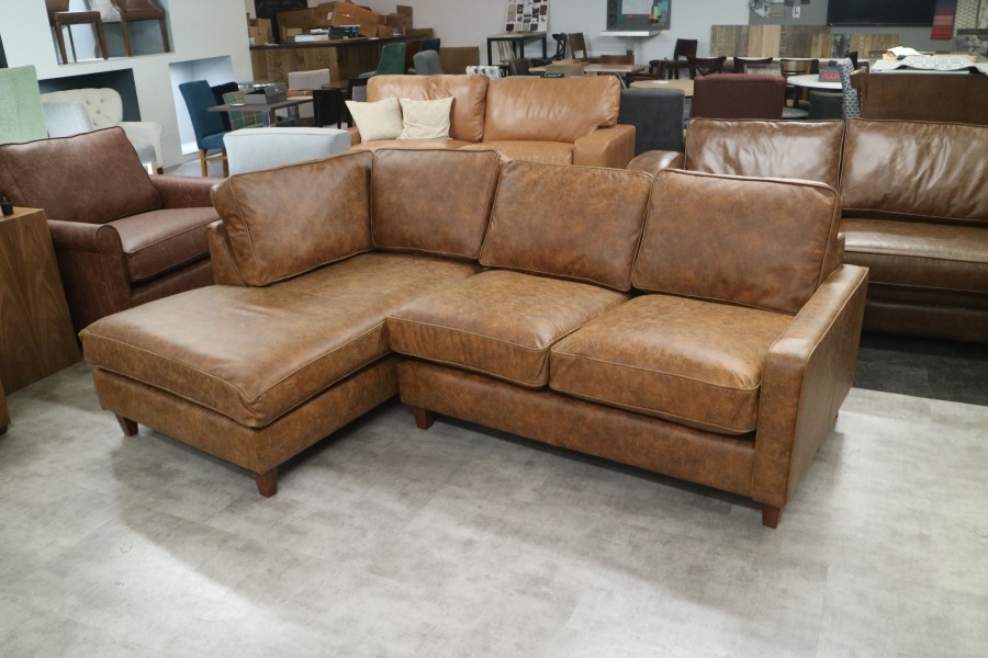 Drake Leather Chaise Sofa - 2.5 Sofa x LHF Chaise - Vintage Tan
