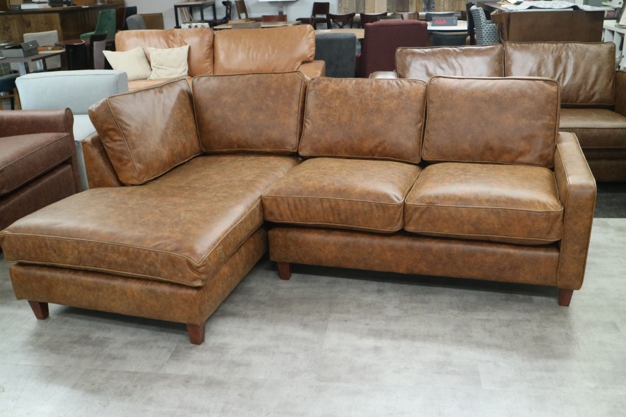 Drake Leather Chaise Sofa - 2.5 Sofa x LHF Chaise - Vintage Tan