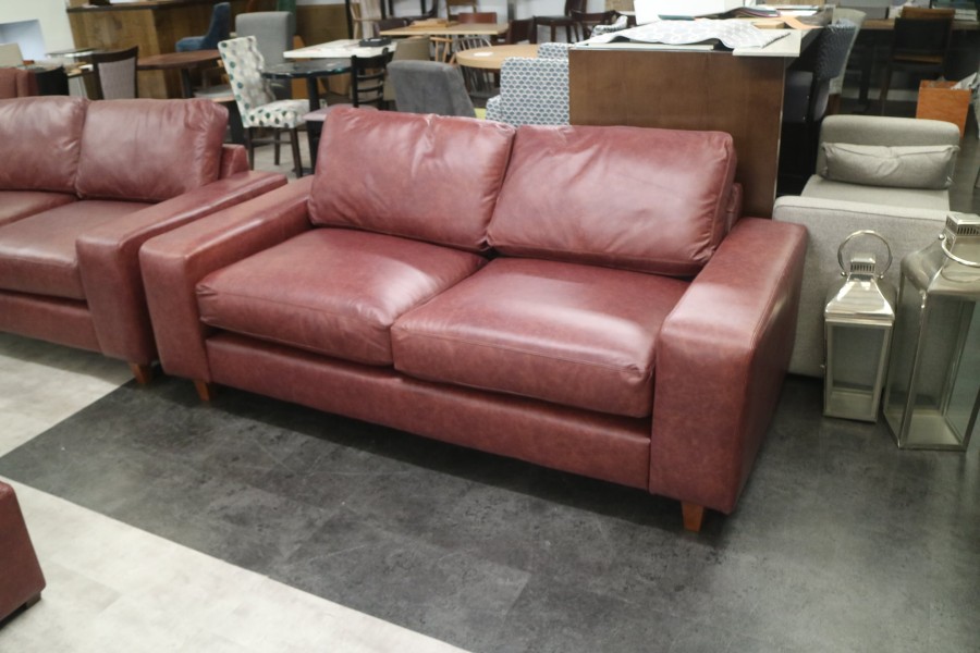 Wellington Contemporary Leather Sofa - 3 Seater - Dune Claret