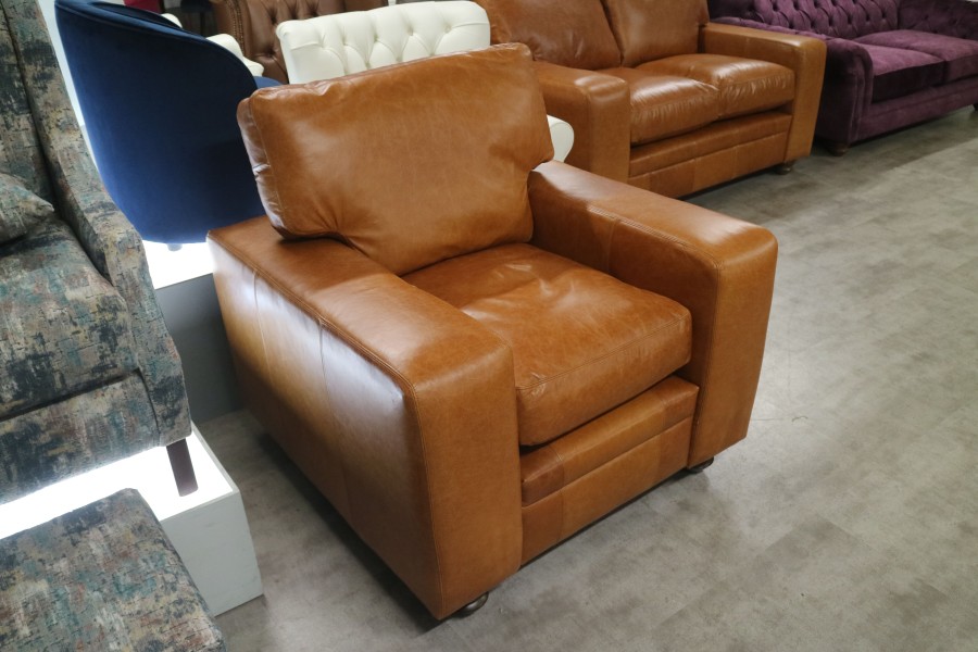 Abbey Leather Sofa Suite - 2 Seater + Chair - Crystal Bruciato