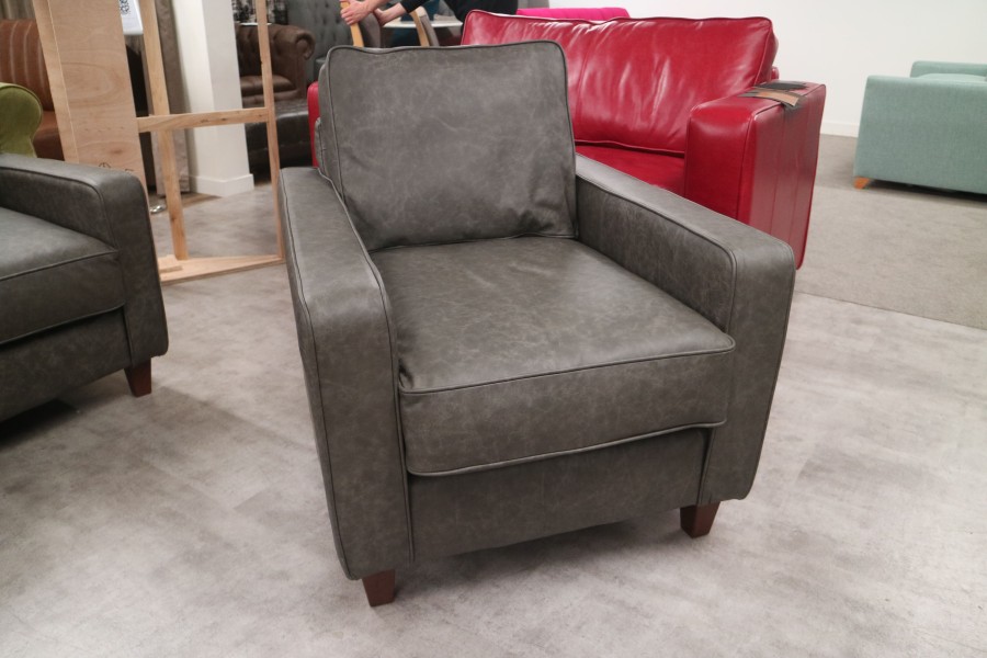 Drake Leather Sofa Suite - 2 Seater + Chair - Apache Pewter