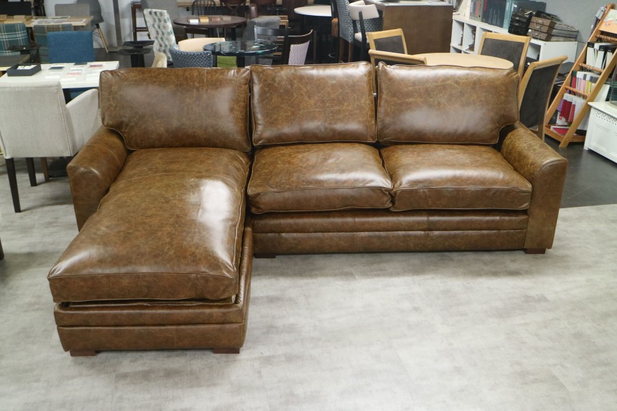 Liberty Leather Storage Chaise left hand facing - 3 x Chaise Sofa - Vintage Cognac