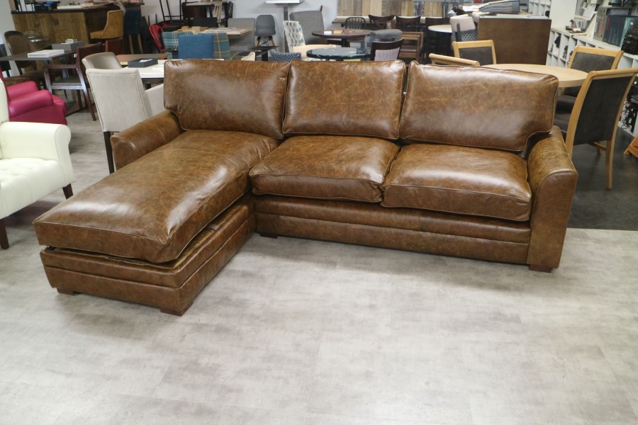 Liberty Leather Storage Chaise left hand facing - 3 x Chaise Sofa - Vintage Cognac