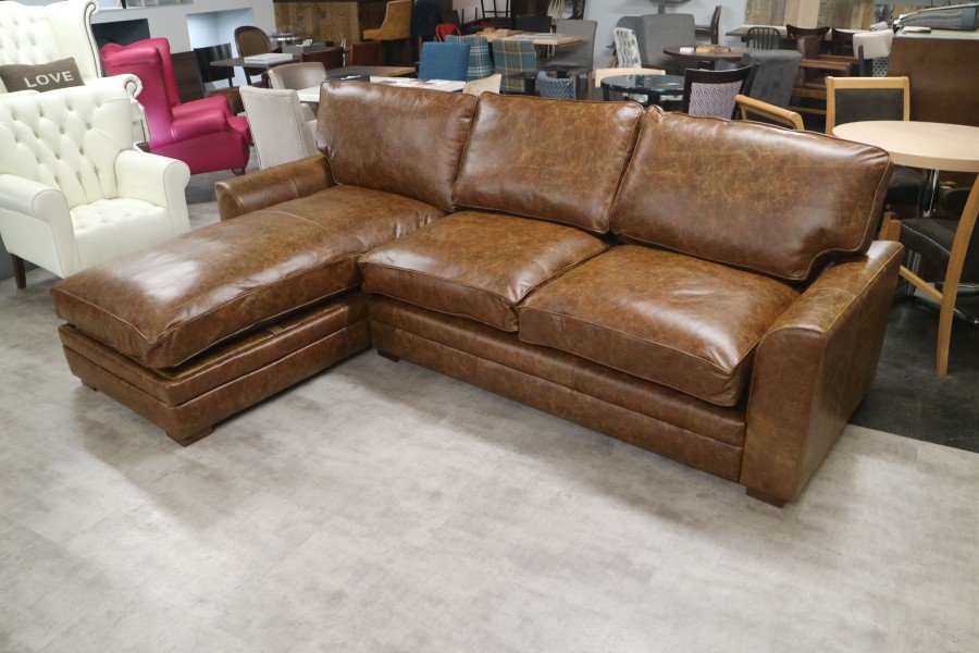Liberty Leather Storage Chaise left hand facing - 3 x Chaise Sofa - Vintage Cognac