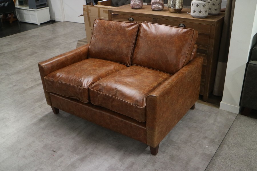 Columbus Small Leather Sofa - 2 Seater - Vintage Tan