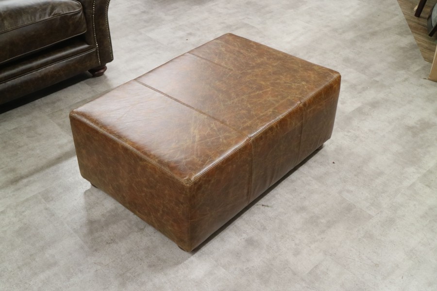 Macy Large Footstool - Macy Stool - Vintage Cognac