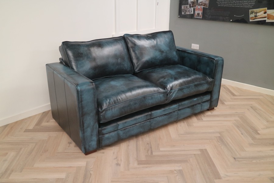 Trafalger leather sofa suite - 3 Seater + Chair - Antique Blue