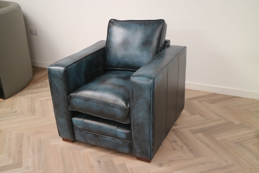 Trafalger leather sofa suite - 3 Seater + Chair - Antique Blue