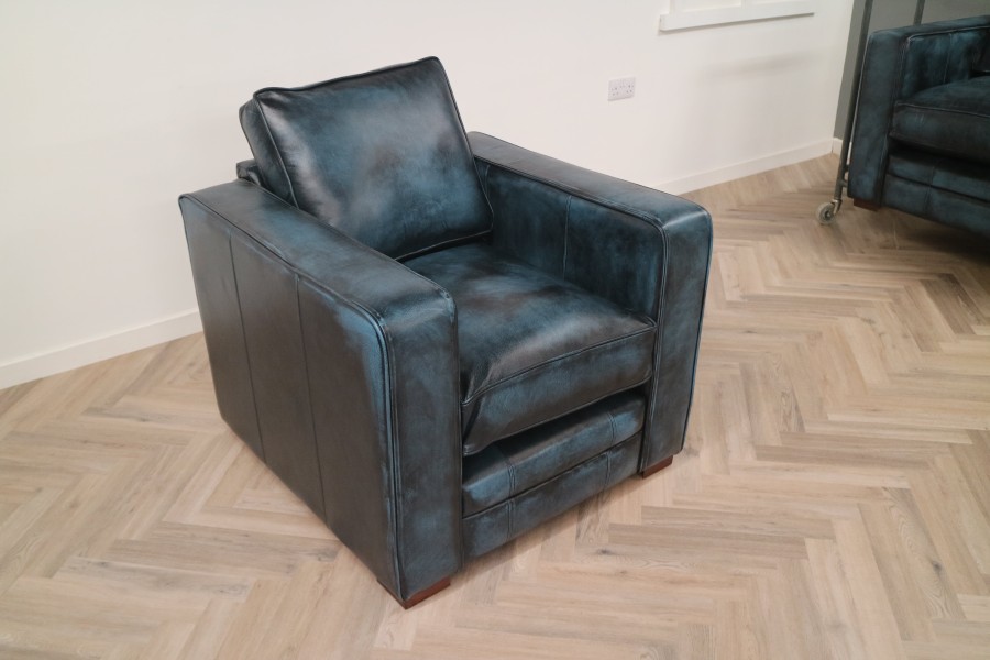 Trafalger leather sofa suite - 3 Seater + Chair - Antique Blue