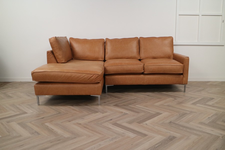 Columbus Leather Chaise Sofa - 2.5 x lhf chaise - Crystal Tan