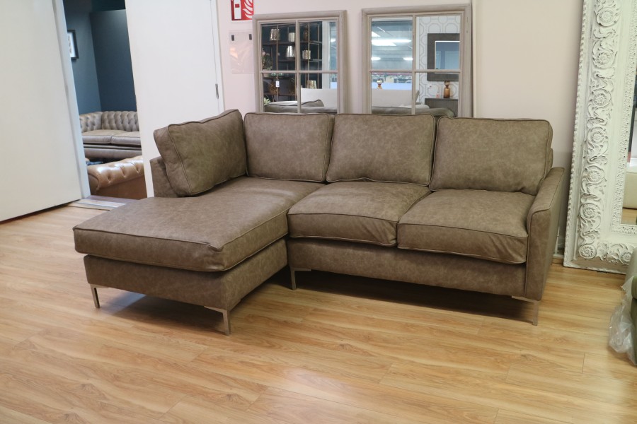 Columbus Leather Chaise Sofa - 2.5 x lhf chaise - Apache Ash