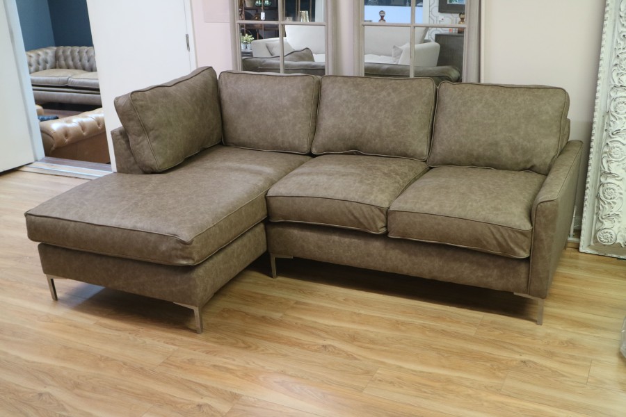 Columbus Leather Chaise Sofa - 2.5 x lhf chaise - Apache Ash
