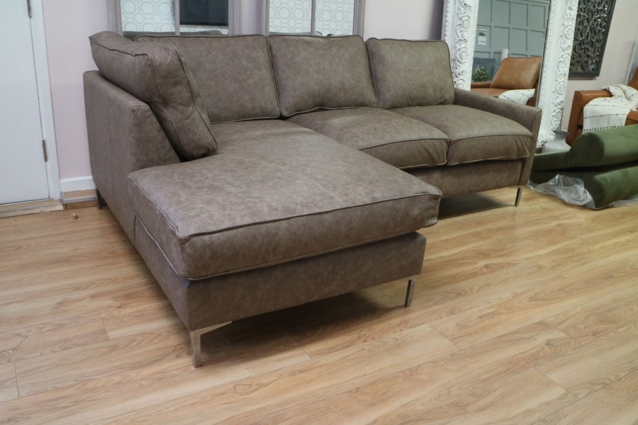 Columbus Leather Chaise Sofa - 2.5 x lhf chaise - Apache Ash
