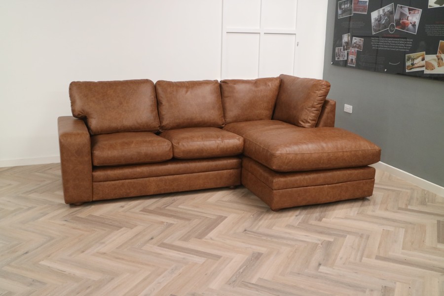 Abbey Leather Corner Chaise Sofa - 2.5 x RHF Chaise - Dune Fudge