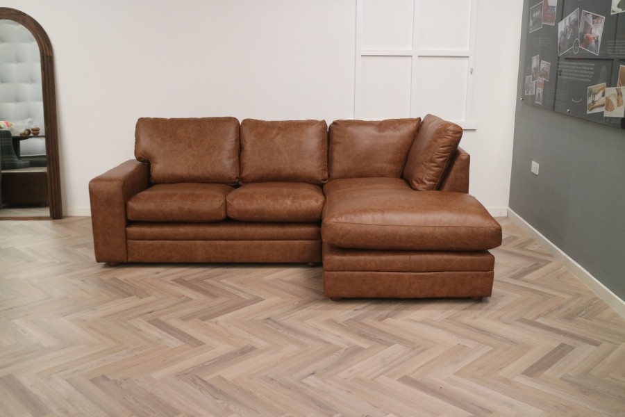 Abbey Leather Corner Chaise Sofa - 2.5 x RHF Chaise - Dune Fudge