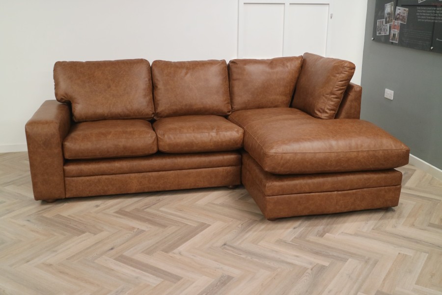 Abbey Leather Corner Chaise Sofa - 2.5 x RHF Chaise - Dune Fudge