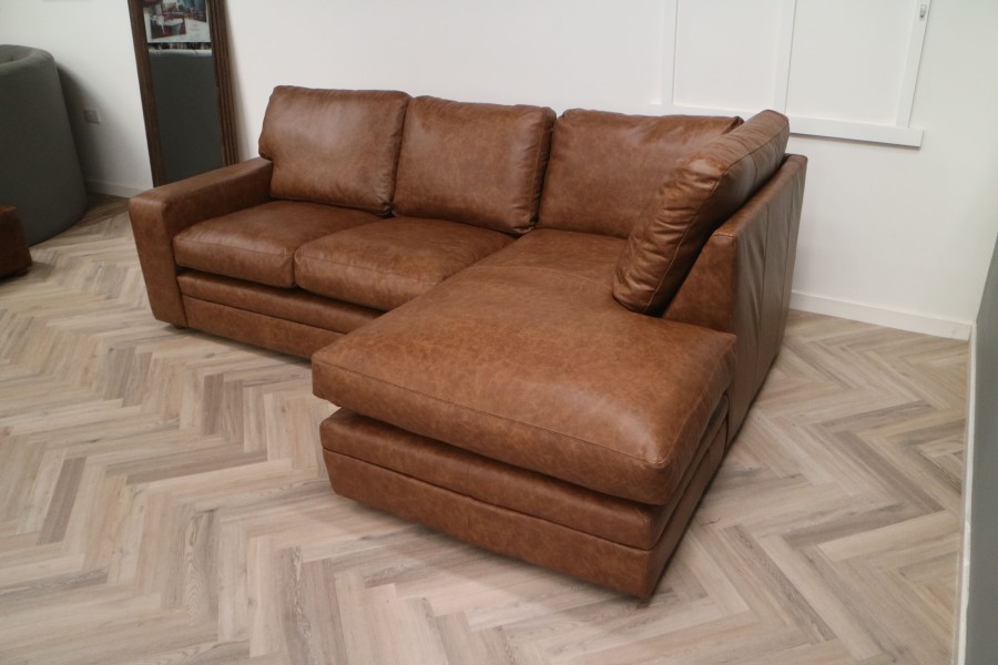 Abbey Leather Corner Chaise Sofa - 2.5 x RHF Chaise - Dune Fudge