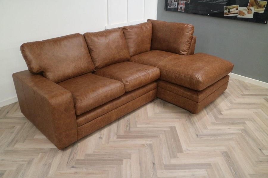 Abbey Leather Corner Chaise Sofa - 2.5 x RHF Chaise - Dune Fudge