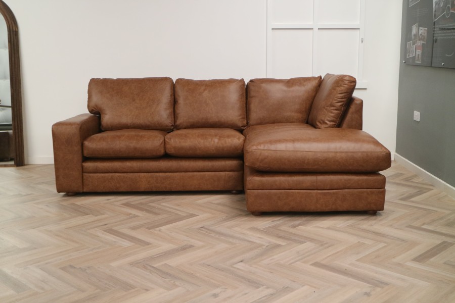 Abbey Leather Corner Chaise Sofa - 2.5 x RHF Chaise - Dune Fudge