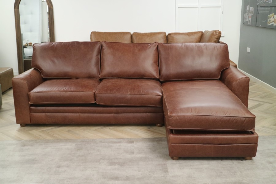 Liberty Leather Storage Chaise Sofabed - 3.5sb x RHF Chaise - Crystal Hazel