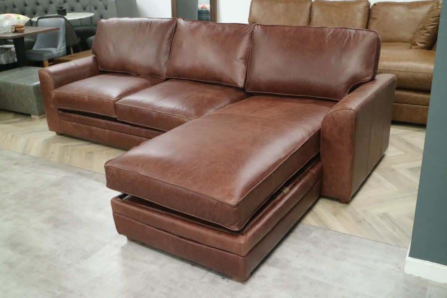 Liberty Leather Storage Chaise Sofabed - 3.5sb x RHF Chaise - Crystal Hazel