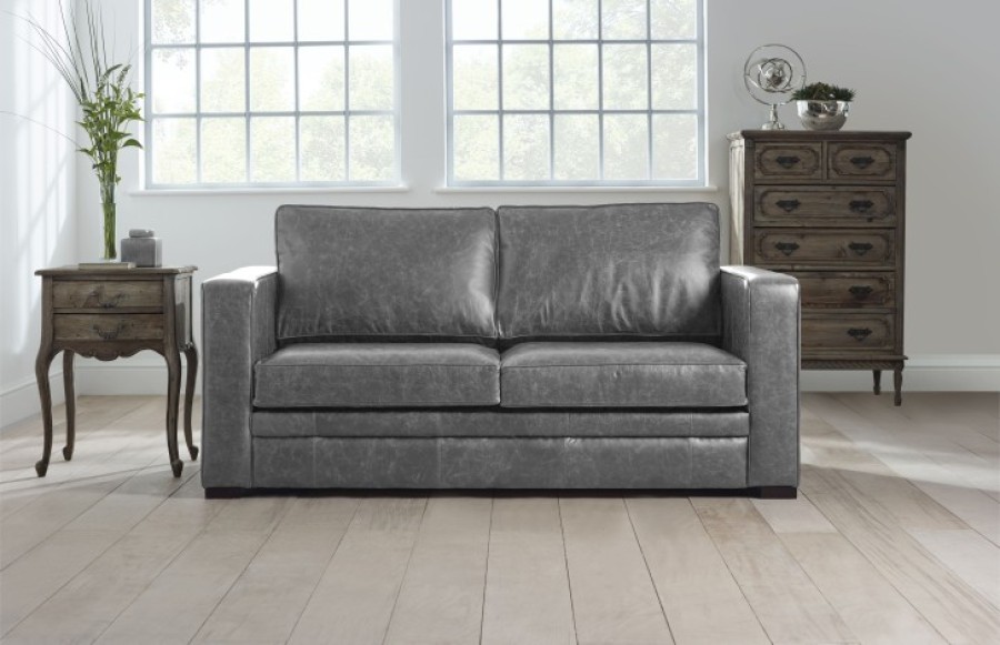 Trafalgar Compact Leather Sofa - 3 Seater - Dune Grey