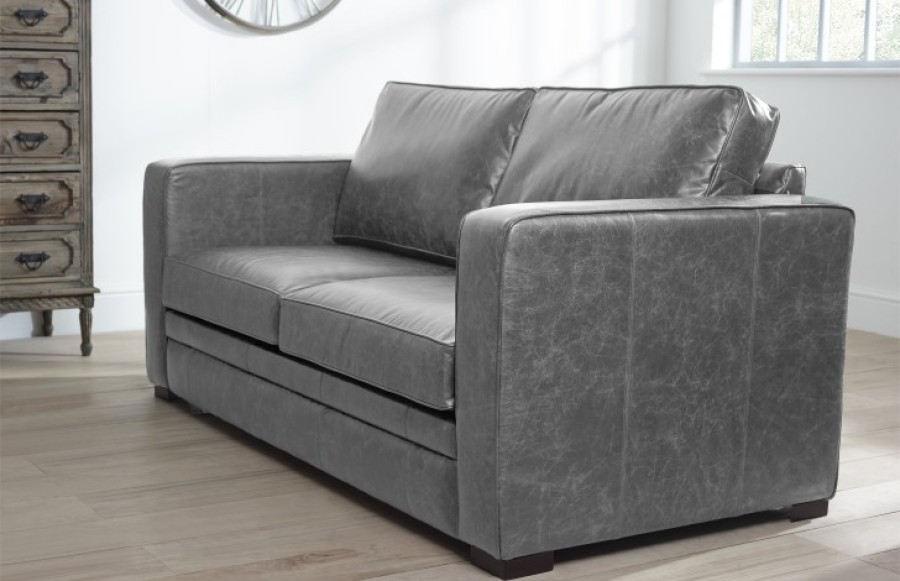 Trafalgar Compact Leather Sofa - 3 Seater - Dune Grey