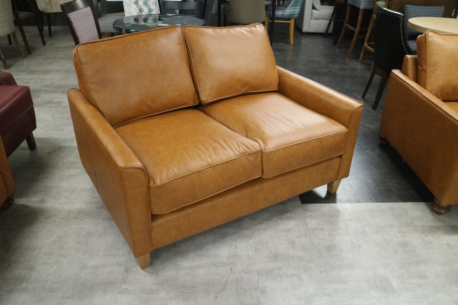 Columbus Small Leather Sofa - 2 Seater - Dune Sand