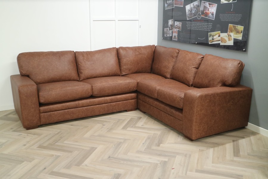 Abbey Leather Corner Settee - 3 x 2str Corner Sofa - Apache Tan