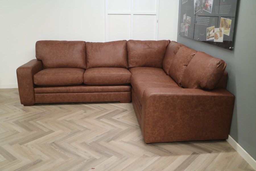 Abbey Leather Corner Settee - 3 x 2str Corner Sofa - Apache Tan