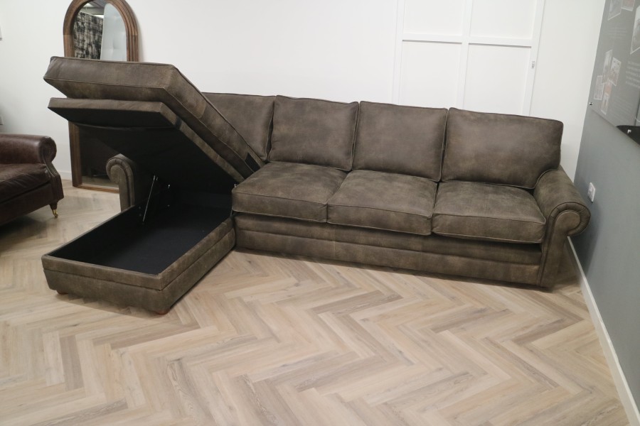 Portland Leather Storage Chaise - 4 x LHF Chaise - Tribe Wood