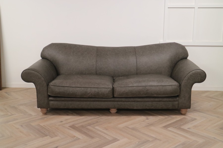 St David Curved Back Leather Sofa - 3.5 Seater - Apache Pewter