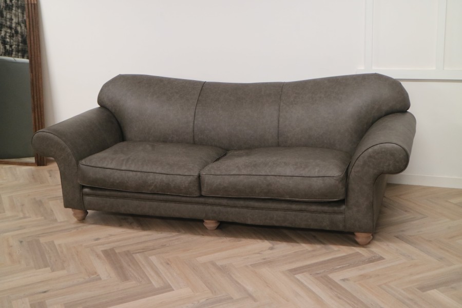 St David Curved Back Leather Sofa - 3.5 Seater - Apache Pewter