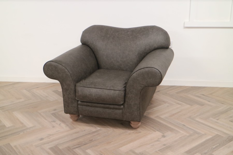 St David Curved Back Leather Sofa - Chair - Apache Pewter