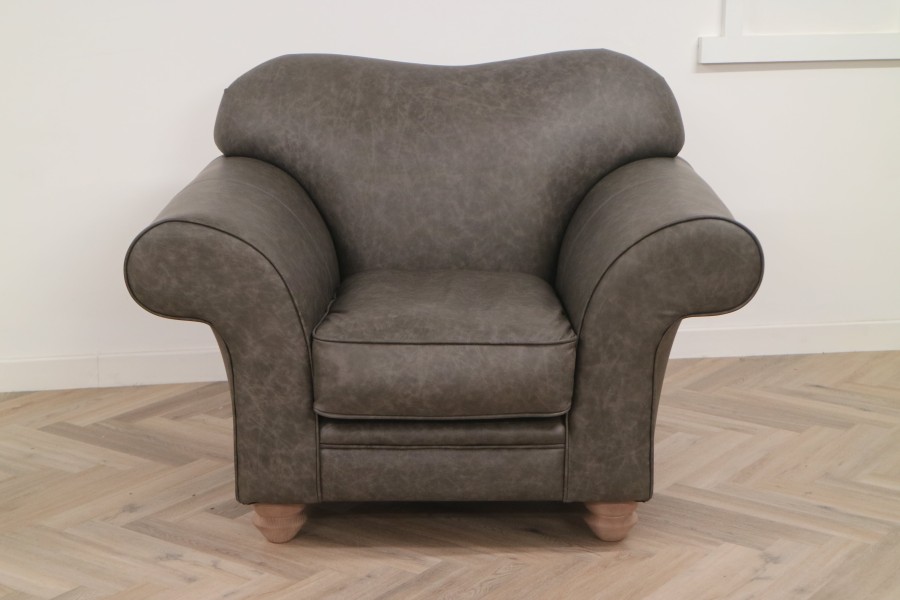 St David Curved Back Leather Sofa - Chair - Apache Pewter