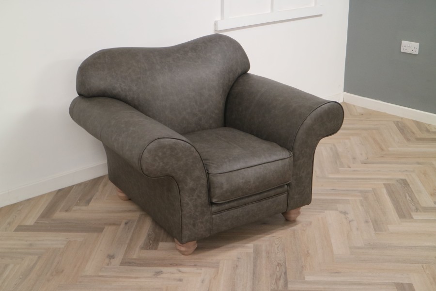 St David Curved Back Leather Sofa - Chair - Apache Pewter