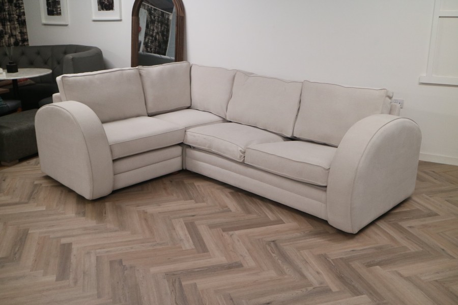 Art Deco Fabric Corner Sofa Bed - 3SB x 1.5str Corner Sofabed - Cantare Ivory