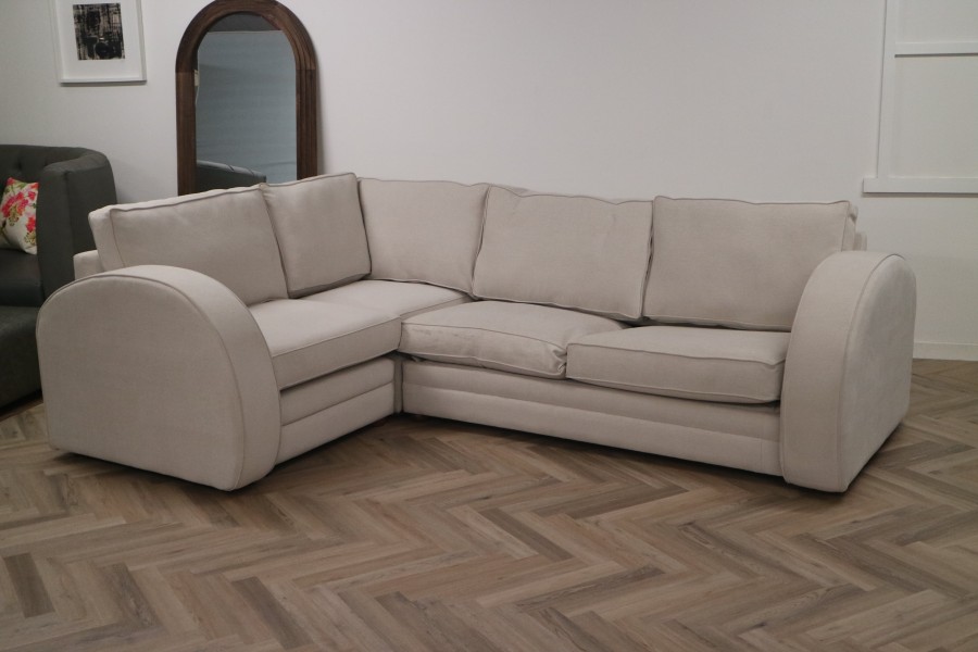 Art Deco Fabric Corner Sofa Bed - 3SB x 1.5str Corner Sofabed - Cantare Ivory