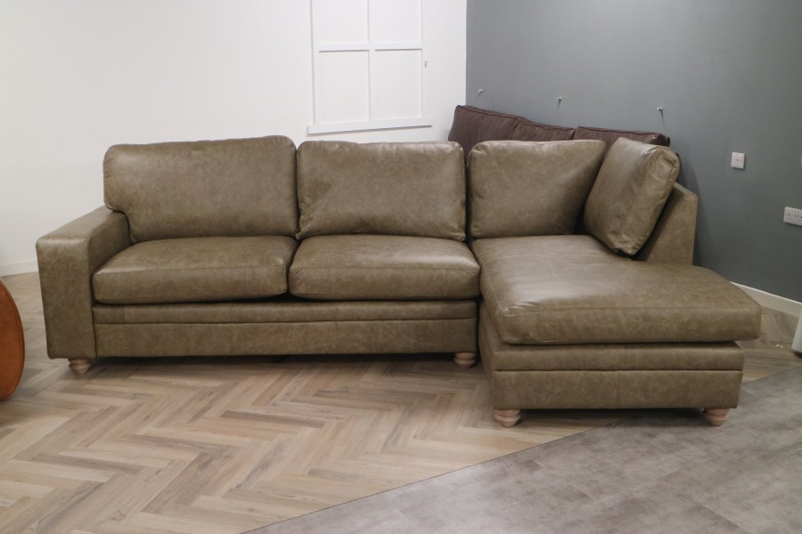 Abbey Leather Chaise Sofa Bed - 3.5SB x RHF Chaise - Dune Stone