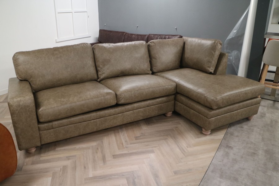 Abbey Leather Chaise Sofa Bed - 3.5SB x RHF Chaise - Dune Stone