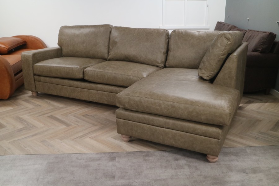 Abbey Leather Chaise Sofa Bed - 3.5SB x RHF Chaise - Dune Stone