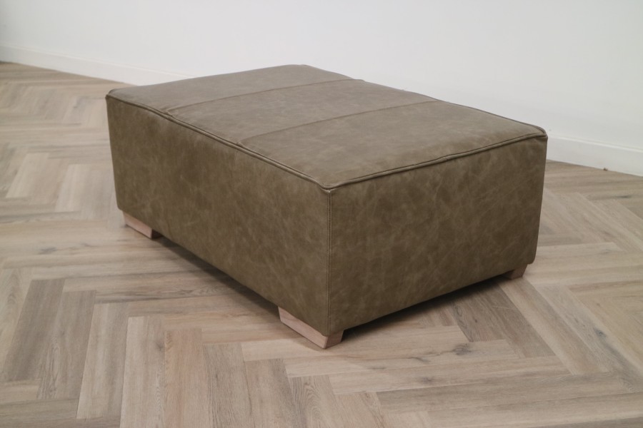 Macy Large Leather Footstool - Dune Stone