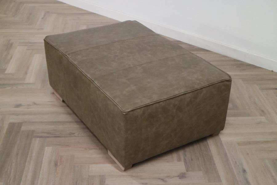 Macy Large Leather Footstool - Dune Stone