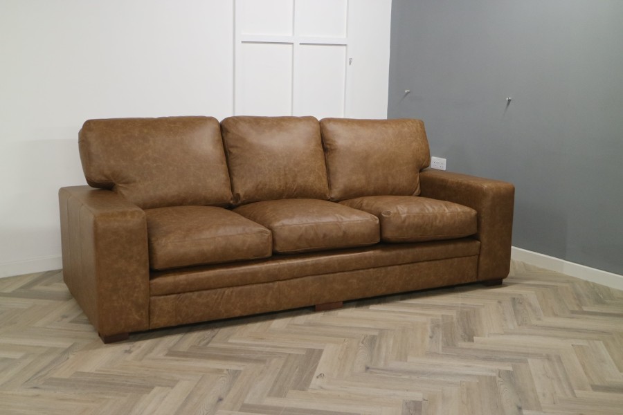 Abbey Leather Sofa - 4 Seater - Dune Fudge