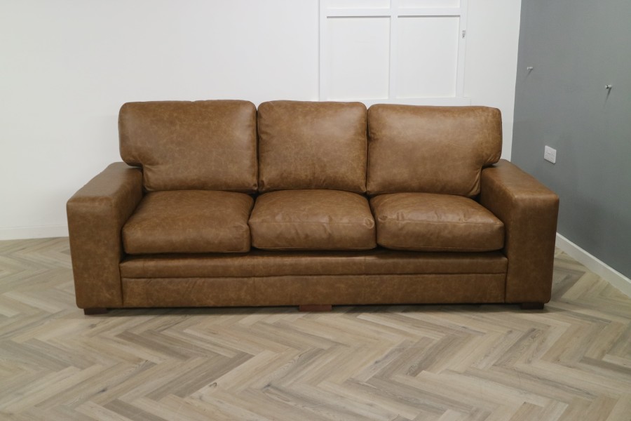 Abbey Leather Sofa - 4 Seater - Dune Fudge