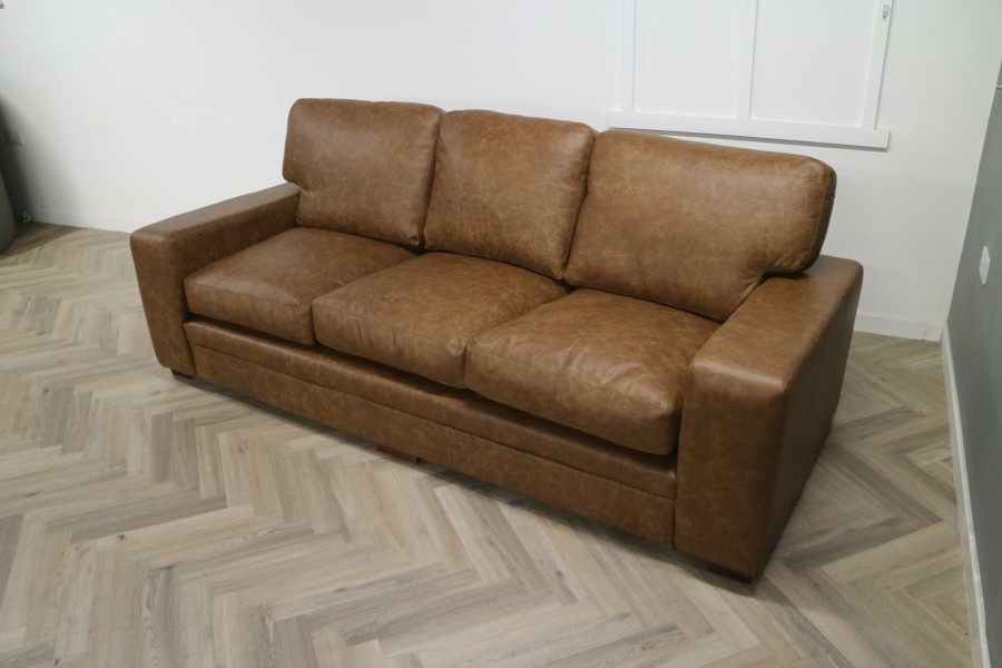 Abbey Leather Sofa - 4 Seater - Dune Fudge