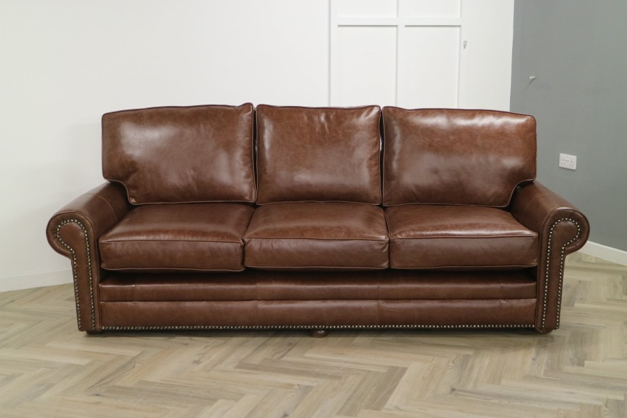 Portland Leather Sofa - 4 Seater - Crystal Hazel