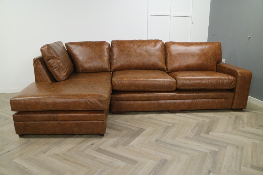 Abbey Leather Corner Chaise - 3.5 x Chaise Sofa - Vintage Tan