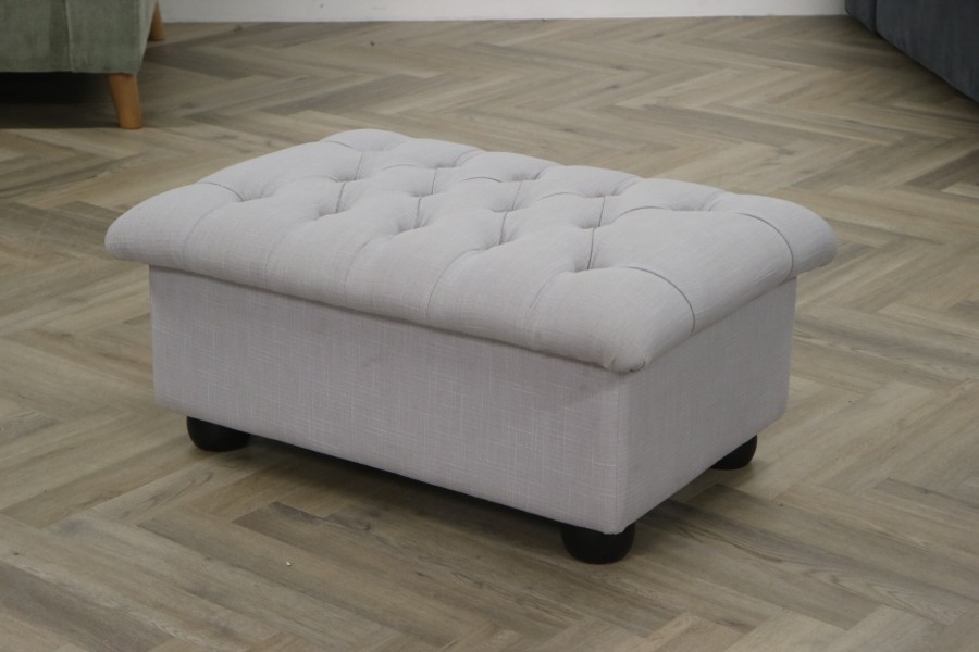 Chestnut Footstool - Light Grey Linen